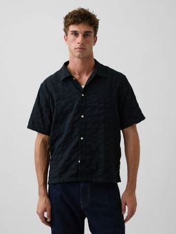 GAP - Men Textured Black Spread Collar Shirt