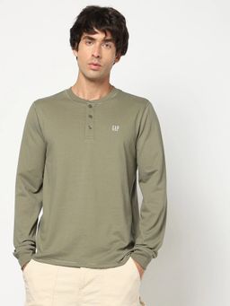 GAP - Men Textured Relaxed Fit Henley Olive T-Shirt