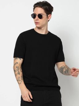 GAP - Men Textured Crew Neck Black T-Shirt