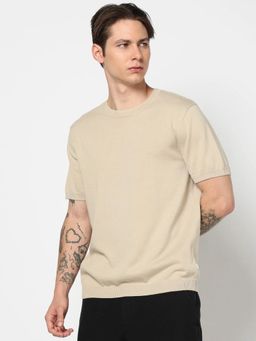 GAP - Men Textured Crew Neck Brown T-Shirt