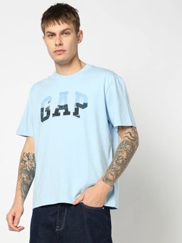 GAP - Men Logo Print Crew Neck Regular Blue T-Shirt