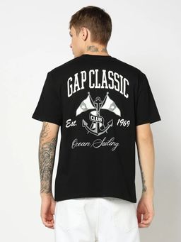 GAP - Men Nautical Print Relaxed Fit Crew Neck Black T-Shirt