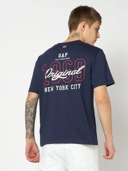 GAP - Men Graphic Print Relaxed Fit Crew Neck Navy Blue T-Shirt