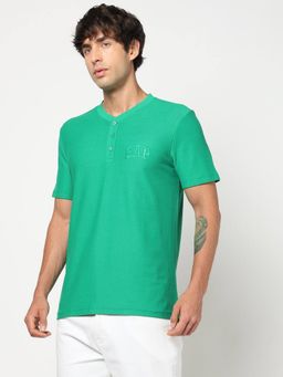 GAP - Men Embroidered Slim Fit Henley Green T-Shirt