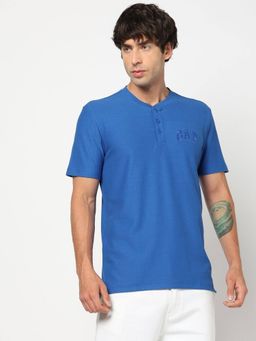 GAP - Men Embroidered Slim Fit Henley Blue T-Shirt
