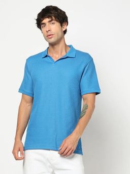 GAP - Men Textured Slim Fit Blue Polo T-Shirt