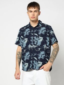 GAP - Men Floral Print Blue Spread Collar Shirt