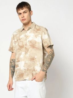 GAP - Men Floral Print Beige Spread Collar Shirt