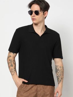 GAP - Men Textured Slim Fit Black Polo T-Shirt