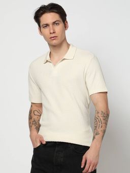 GAP - Men Textured Slim Fit White Polo T-Shirt