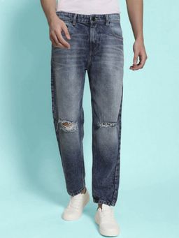 Bene Kleed - Men Blue Relaxed Fit Slash Knee Heavy Fade Jeans