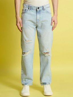Bene Kleed - Men Blue Relaxed Fit Mildly Distressed Light Fade Cotton Jeans