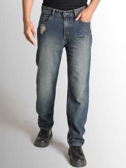 Bene Kleed - Men Blue Relaxed Fit Pocket Distress Tinted Jeans