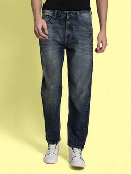 Bene Kleed - Men Blue Pure Cotton Slightly Distressed Light Faded Relaxed Fit Jeans