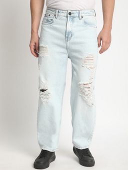 Bene Kleed - Men Blue Baggy Fit Highly Distressed Heavy Fade Pure Cotton Jeans