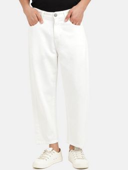 Bene Kleed - Men Off White Pure Cotton Relaxed Fit Mid Rise Crop Jeans
