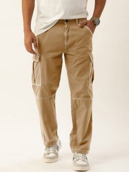 Bene Kleed - Men Khaki Relaxed Fit Contrast Stitch Cargo