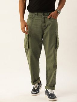 Bene Kleed - Men Olive Pure Cotton Solid Straight Fit Cargo