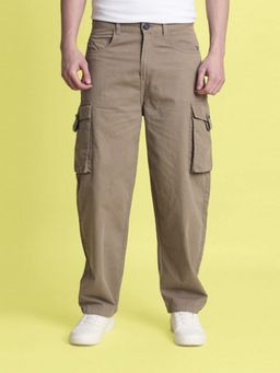 Bene Kleed - Men Khaki Baggy Fit Cotton Plain Cargo