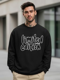 LEOTUDE - Men Printed Full Sleeve Round Neck Black T-Shirt
