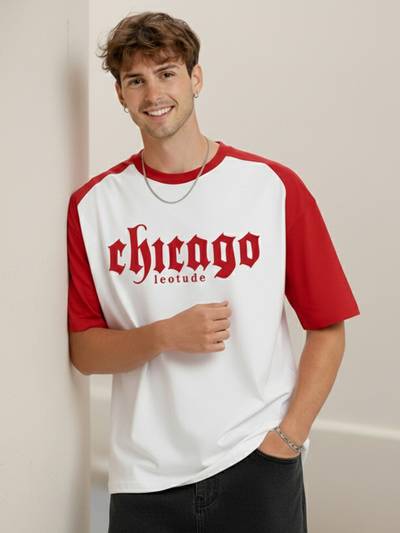 Men White Chicago Oversized T-Shirt