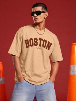LEOTUDE - Men Beige Boston Oversized T-Shirt