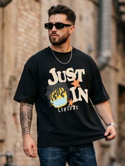 LEOTUDE - Men Black Chicago Oversized T-Shirt