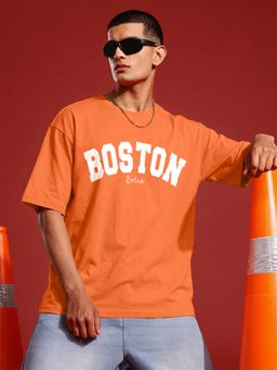 LEOTUDE - Men Orange Boston Oversized T-Shirt