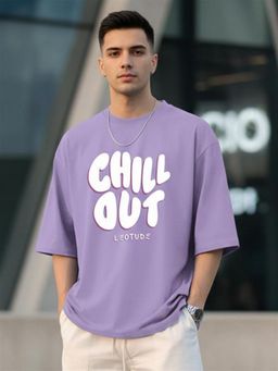 LEOTUDE - Men Purple Oversized Chill Out Graphic Printed T-Shirt