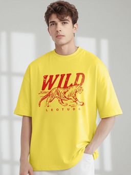 LEOTUDE - Men Yellow Oversized Cotton T-Shirt