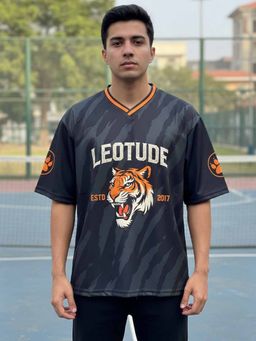 LEOTUDE - Men Tiger Theme Black Oversized T-Shirt