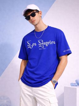 The Fit Theory - Men Oversized Boxy Royal Blue Los Angeles T-Shirt