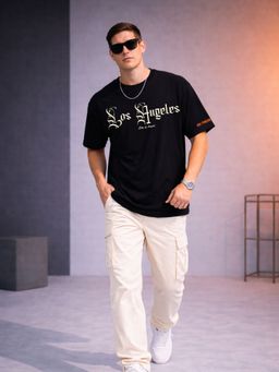 The Fit Theory - Men Oversized Boxy Black Los Angeles T-Shirt