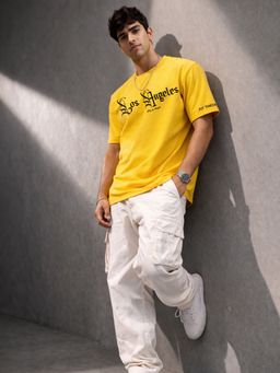 The Fit Theory - Men Oversized Boxy Yellow Los Angeles T-Shirt