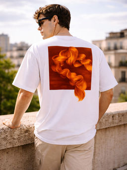 The Fit Theory - Men Oversized Boxy White Ribbon T-Shirt