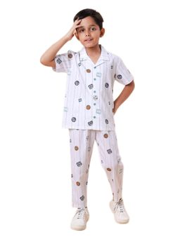 CASA DE NEENEE - White Slumbering Stripes Range Half Sleeves Shirt and Pyjama