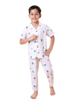 CASA DE NEENEE - White Slumbering Stripes Range Half Sleeves Shirt and Pyjama