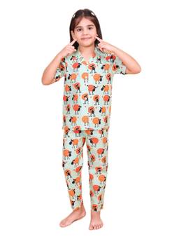 CASA DE NEENEE - Green Wooly Rainbow Range Half Sleeves Shirt and Pyjama
