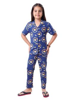 CASA DE NEENEE - Navy Blue Cotton Clouds Range Half Sleeves Shirt and Pyjama