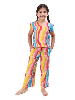 CASA DE NEENEE - Multi-Color Jazzy Stripes Range Half Sleeves T-Shirt and Pyjama
