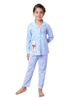 CASA DE NEENEE - Blue Kitty Pop Range Full Sleeves T-Shirt and Pyjama