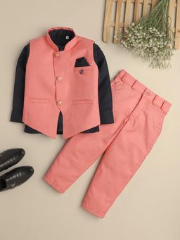 FOURFOLDS - Boys Pink Cotton Blend Solid Formal Suit Set