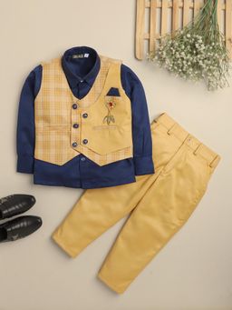 FOURFOLDS - Boys Mustard Checked 3 Piece Suit with Bowtie