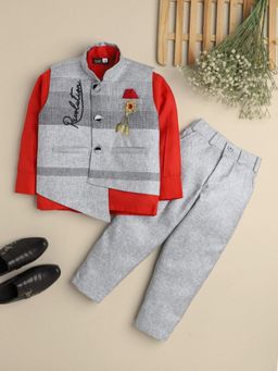 FOURFOLDS - Boys Grey Cotton Blend Formal Suit Set