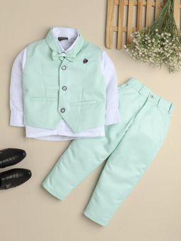 FOURFOLDS - Boys Light Green Solid 3 Piece Suit Set with Bowtie