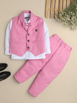 FOURFOLDS - Boys Pink Solid 3 Piece Suit Set with Bowtie