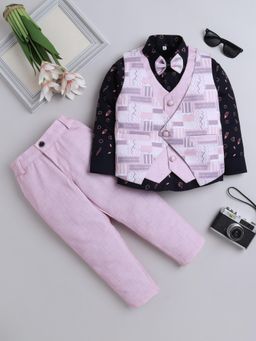 FOURFOLDS - Boys Pink Modern Pattern 3 Piece Suit with Bowtie