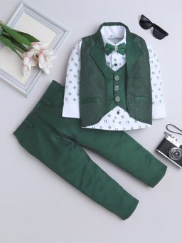 FOURFOLDS - Boys Green Jacquard 3 Piece Suit with Bowtie