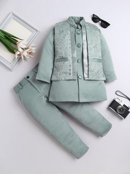 FOURFOLDS - Boys Sage Green Embellished Sherwani Trouser and Jacket