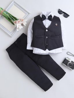 FOURFOLDS - Boys Black Printed 3 Piece Suit with Bowtie